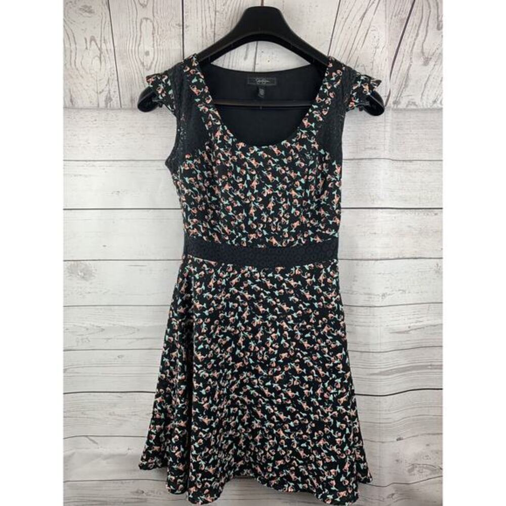 Jessica Simpson Black Floral Casual Dress Womens size XS Skater